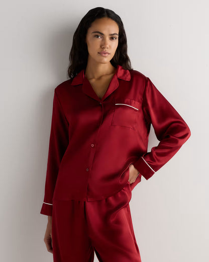 100% Washable Silk Satin Pajama Long Sleeve Top - US 6305