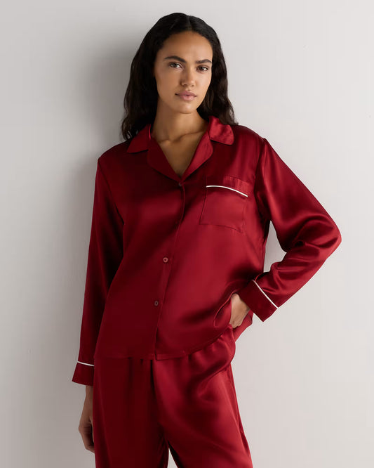 100% Washable Silk Satin Pajama Long Sleeve Top - US 6305