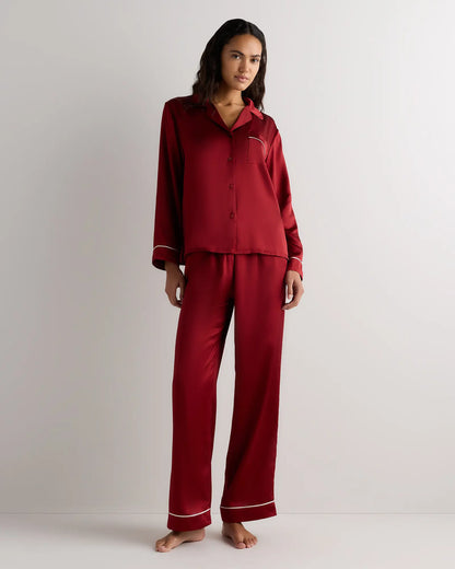100% Washable Silk Satin Pajama Long Sleeve Top - US 6305