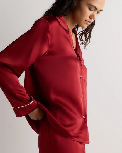 100% Washable Silk Satin Pajama Long Sleeve Top - US 6305