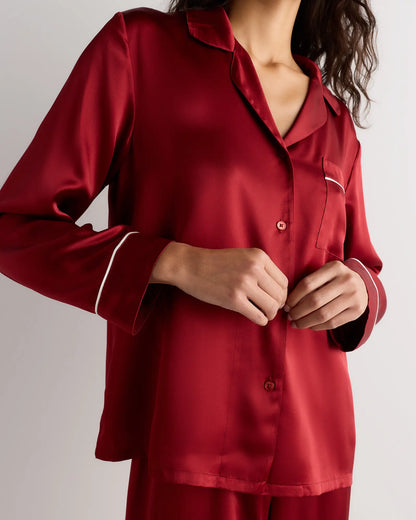 100% Washable Silk Satin Pajama Long Sleeve Top - US 6305