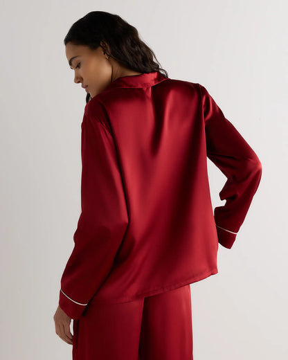 100% Washable Silk Satin Pajama Long Sleeve Top - US 6305