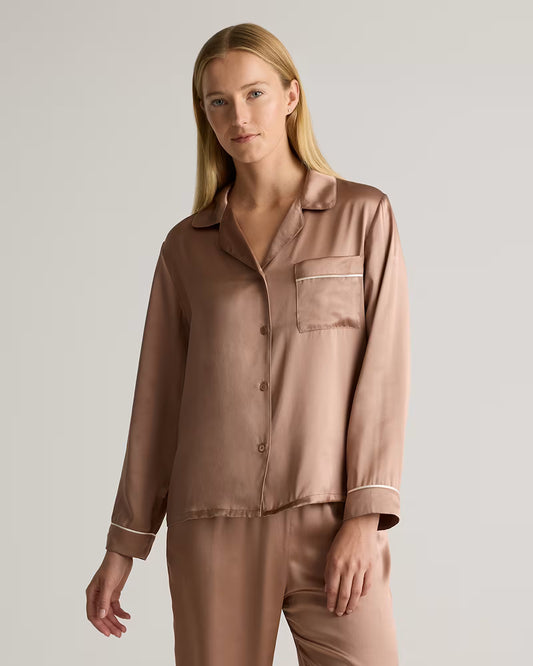 100% Washable Silk Satin Pajama Long Sleeve Top - US 3160