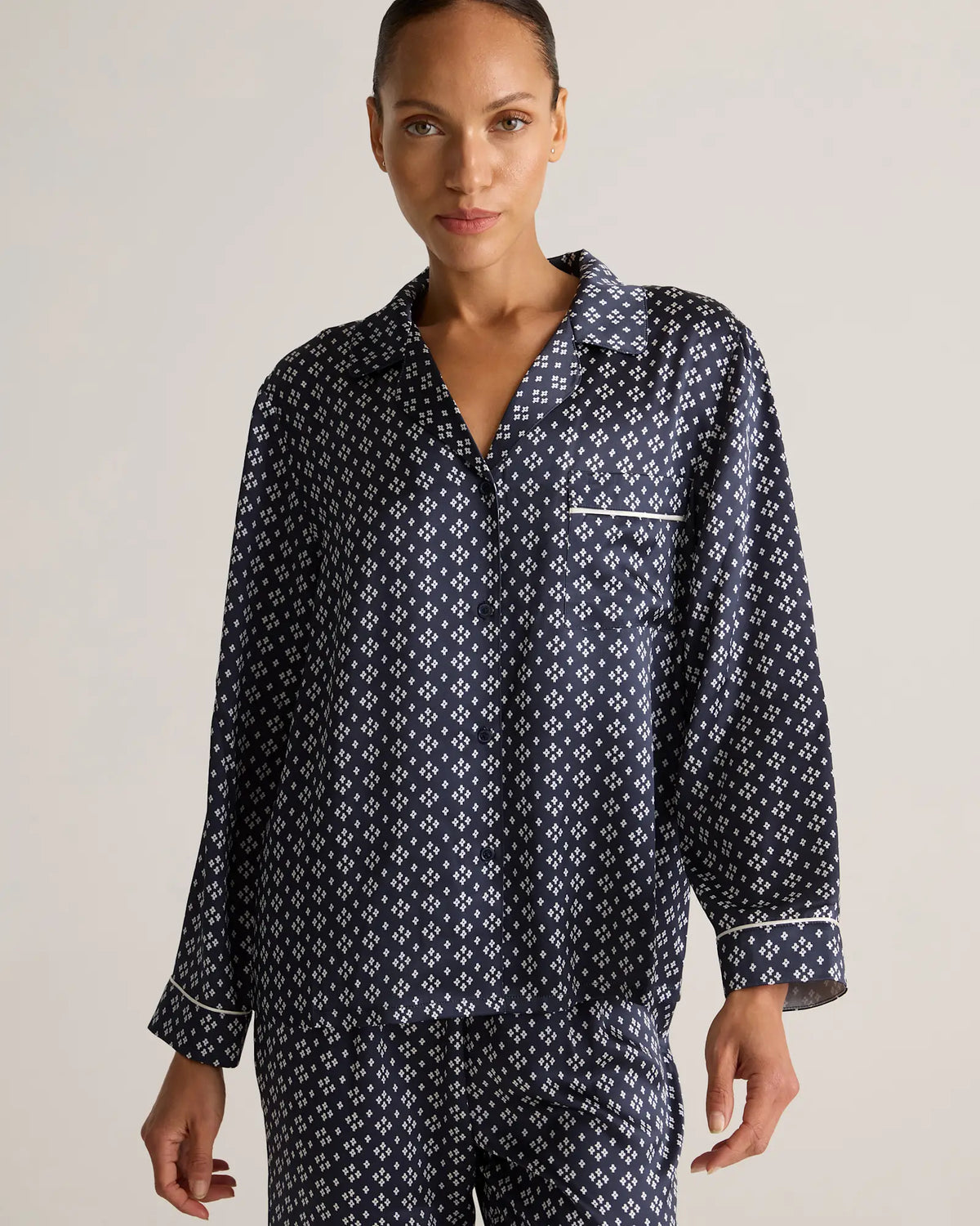 100% Washable Silk Satin Pajama Long Sleeve Top - US 5412