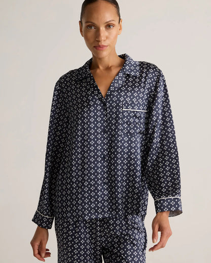 100% Washable Silk Satin Pajama Long Sleeve Top - US 5412
