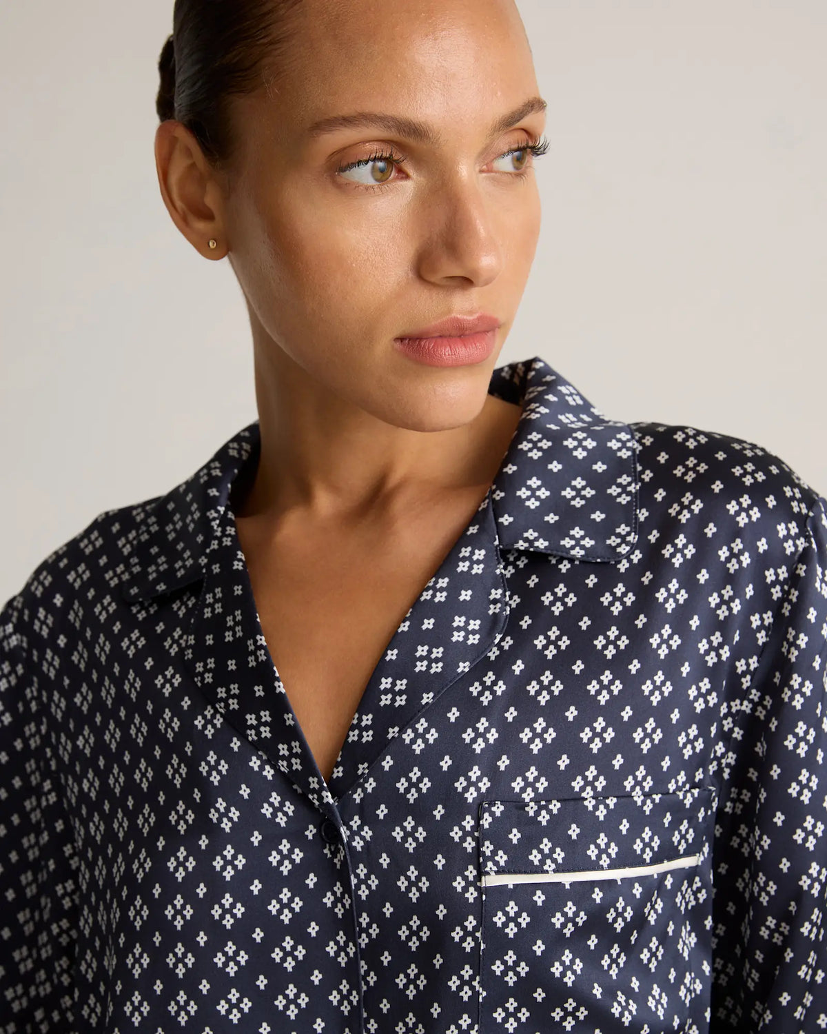 100% Washable Silk Satin Pajama Long Sleeve Top - US 5412