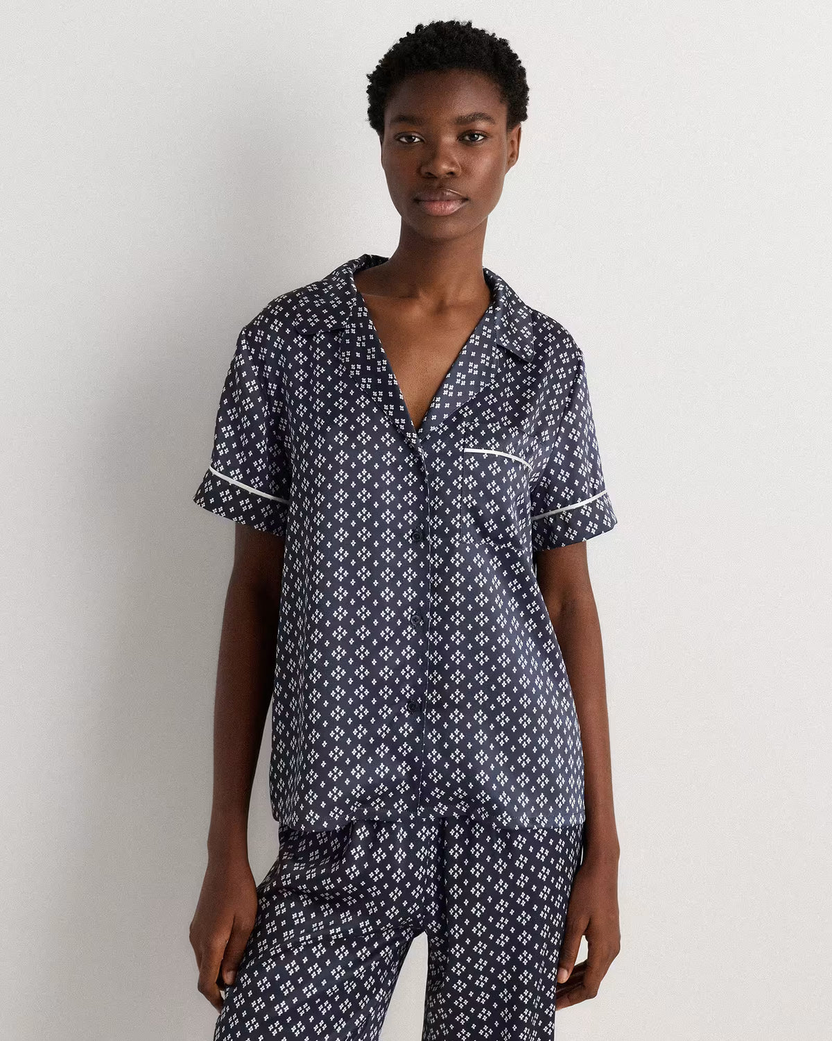 100% Washable Silk Satin Short Sleeve Pajama Top - US 8775