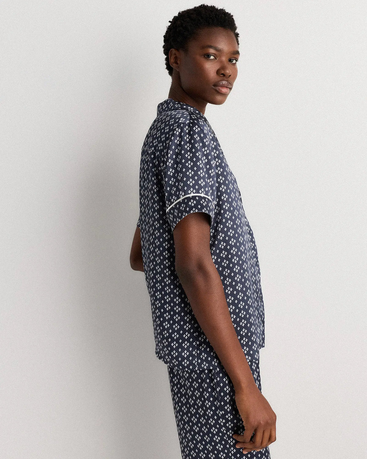 100% Washable Silk Satin Short Sleeve Pajama Top - US 8775