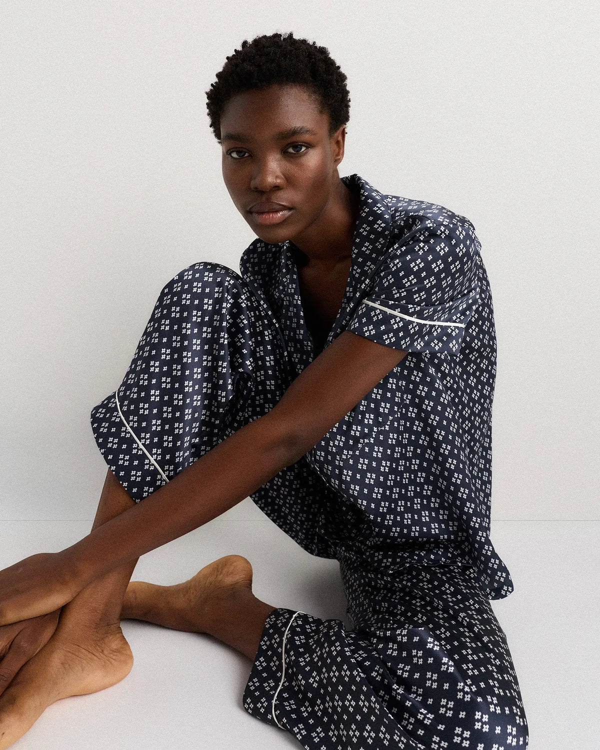 100% Washable Silk Satin Short Sleeve Pajama Top - US 8775