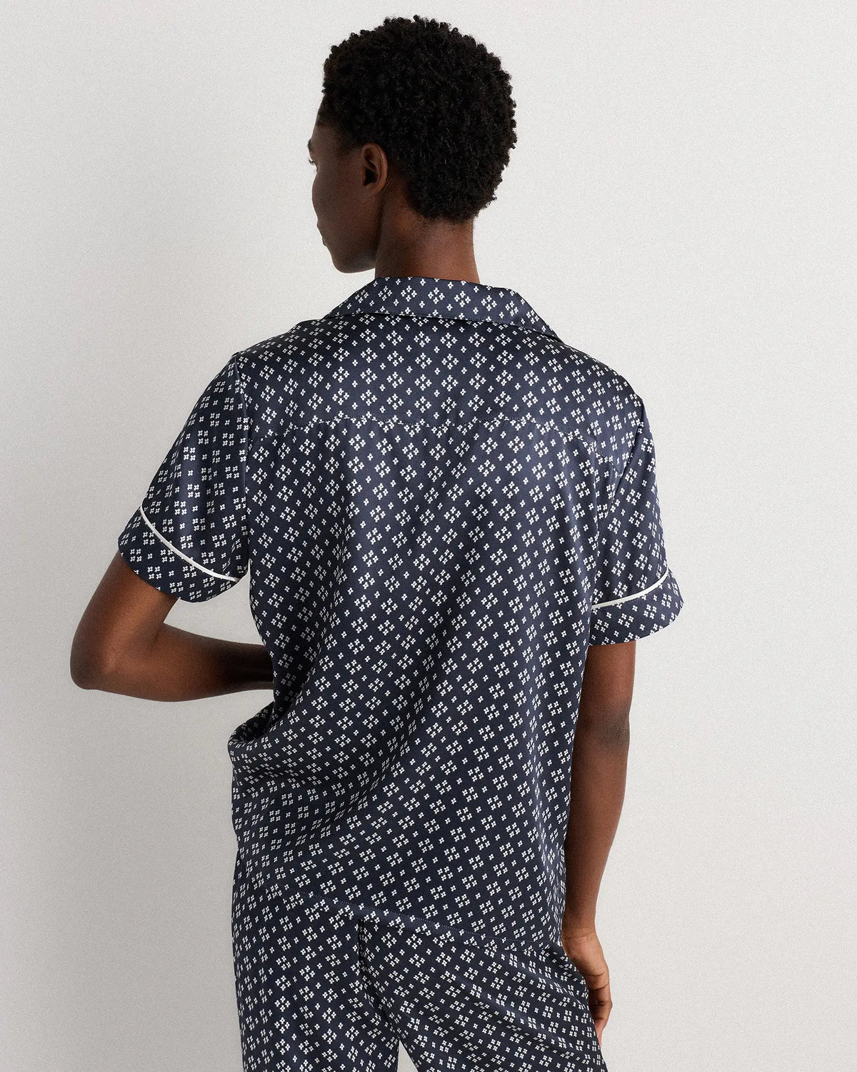 100% Washable Silk Satin Short Sleeve Pajama Top - US 8775