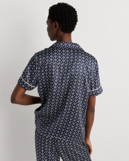 100% Washable Silk Satin Short Sleeve Pajama Top - US 8775