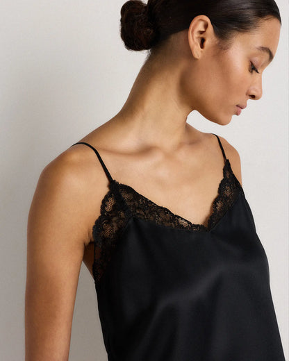 100% Washable Silk Satin Lace Cami Pajama Top - US 1799