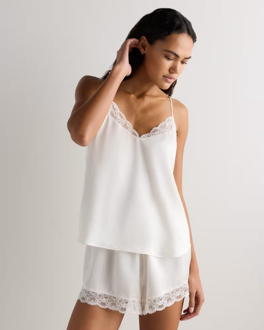100% Washable Silk Satin Lace Cami Pajama Top - US 8453