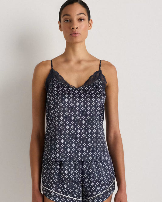 100% Washable Silk Satin Lace Cami Pajama Top - US 5443