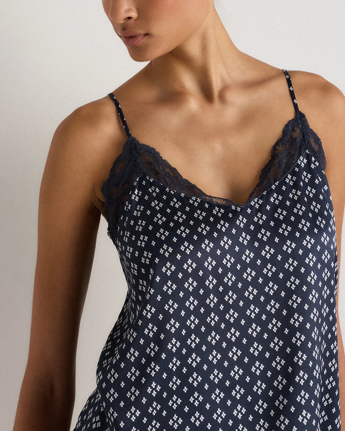 100% Washable Silk Satin Lace Cami Pajama Top - US 5443