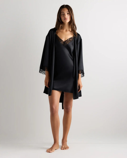 100% Washable Silk Satin Lace Trim Robe - US 1654