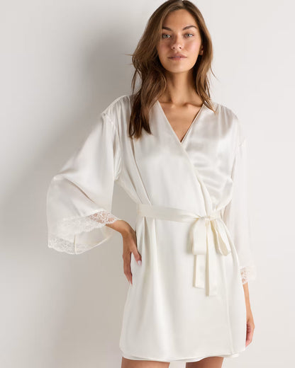 100% Washable Silk Satin Lace Trim Robe - US 7348