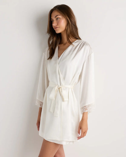 100% Washable Silk Satin Lace Trim Robe - US 7348