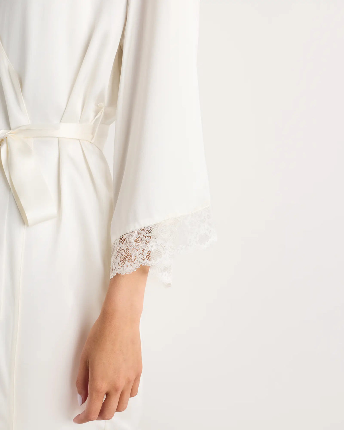 100% Washable Silk Satin Lace Trim Robe - US 7348
