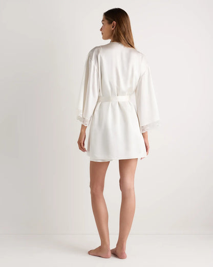 100% Washable Silk Satin Lace Trim Robe - US 7348