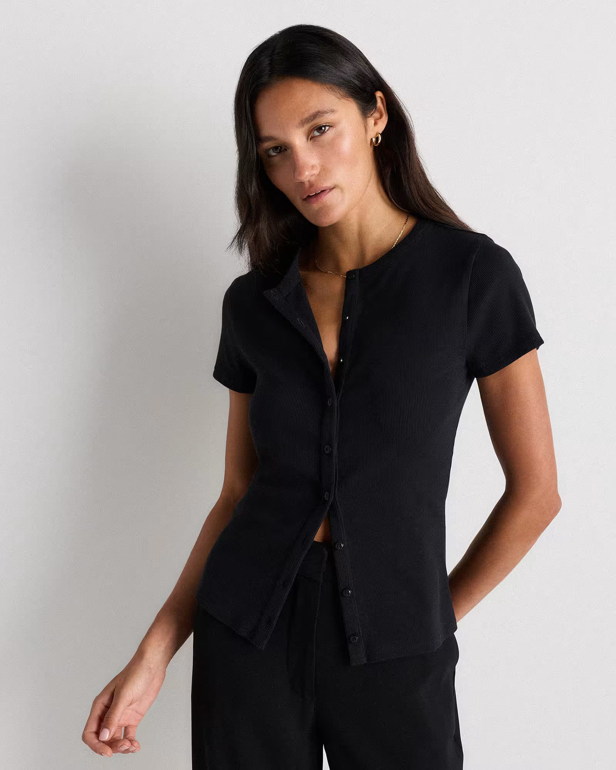 Organic Cotton Micro-Rib Button Tee - US 3151