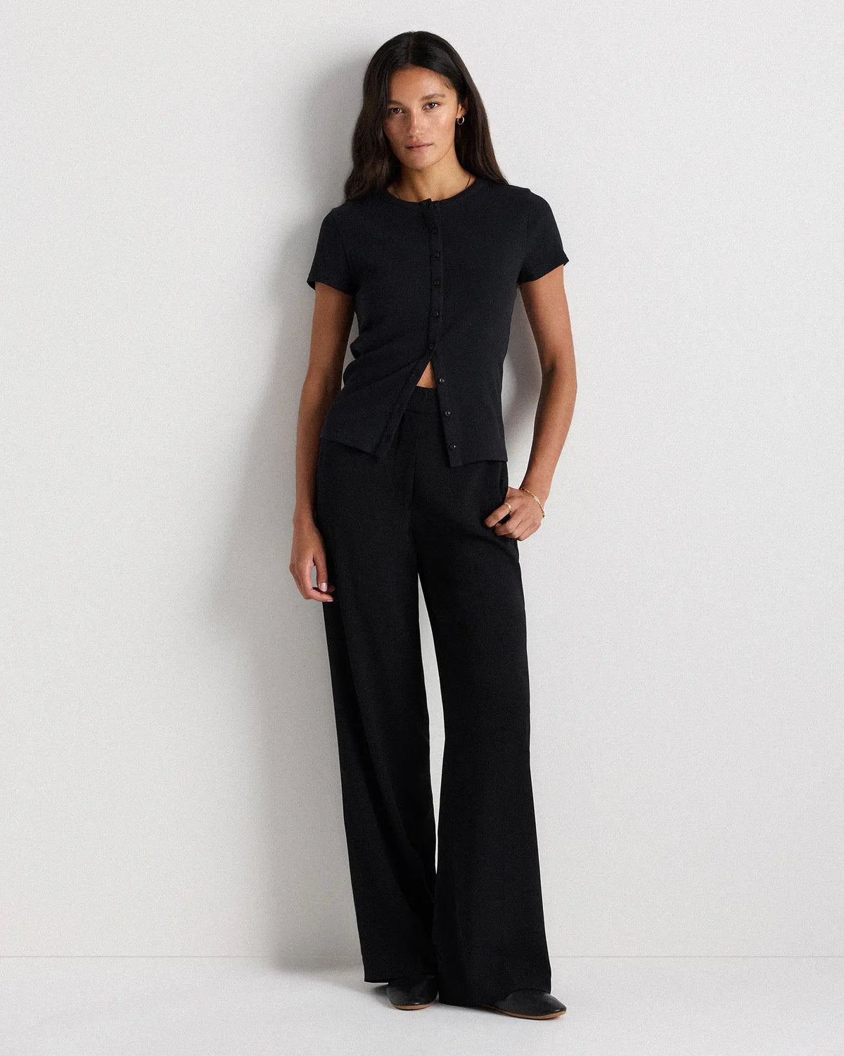 Organic Cotton Micro-Rib Button Tee - US 3151