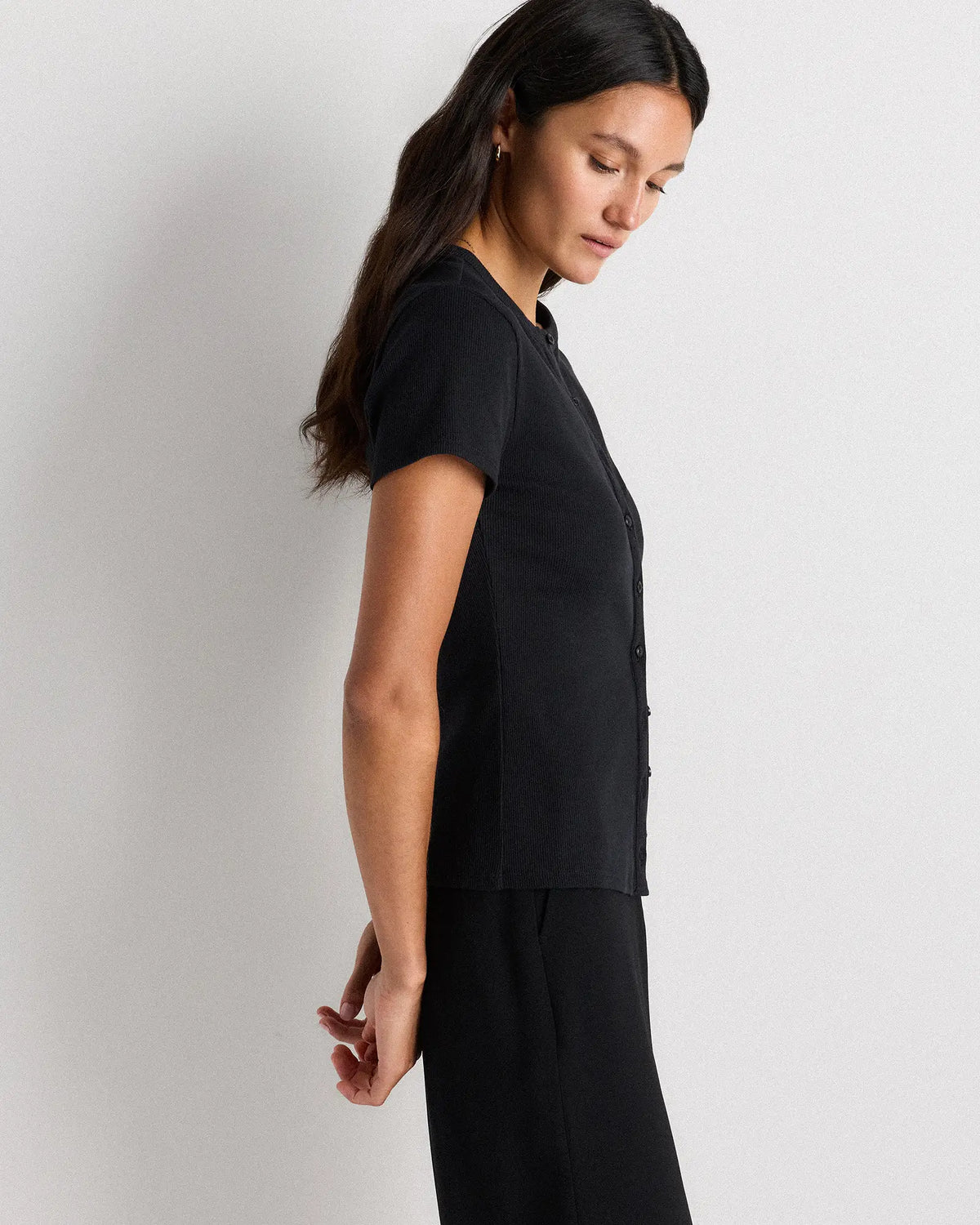 Organic Cotton Micro-Rib Button Tee - US 3151