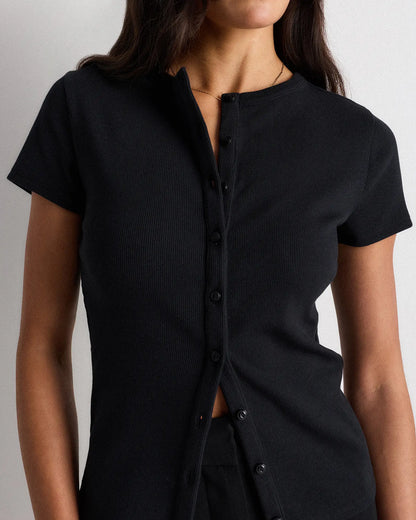 Organic Cotton Micro-Rib Button Tee - US 3151