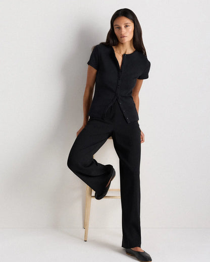 Organic Cotton Micro-Rib Button Tee - US 3151