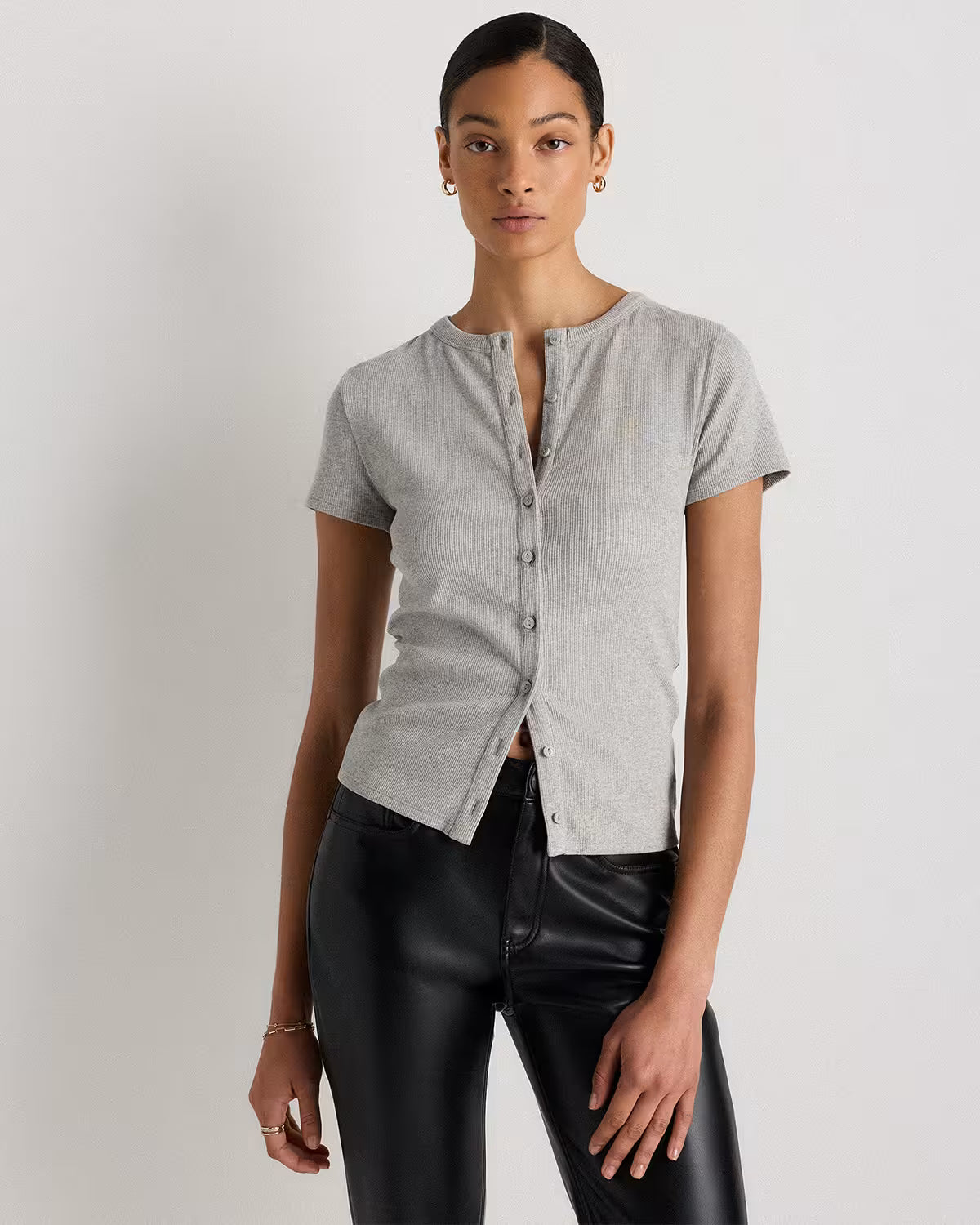 Organic Cotton Micro-Rib Button Tee - US 7420
