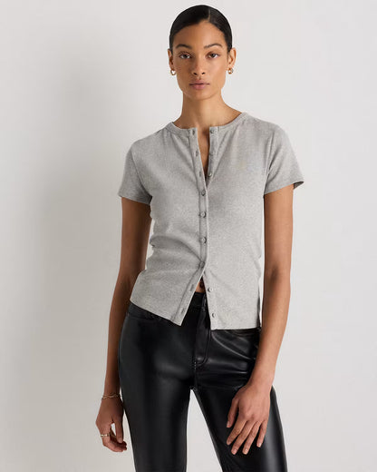Organic Cotton Micro-Rib Button Tee - US 7420