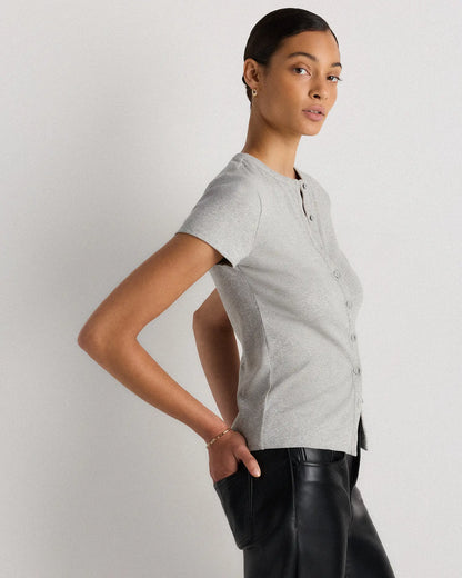 Organic Cotton Micro-Rib Button Tee - US 7420