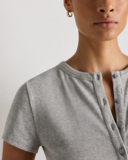 Organic Cotton Micro-Rib Button Tee - US 7420
