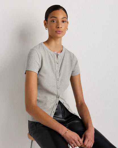 Organic Cotton Micro-Rib Button Tee - US 7420