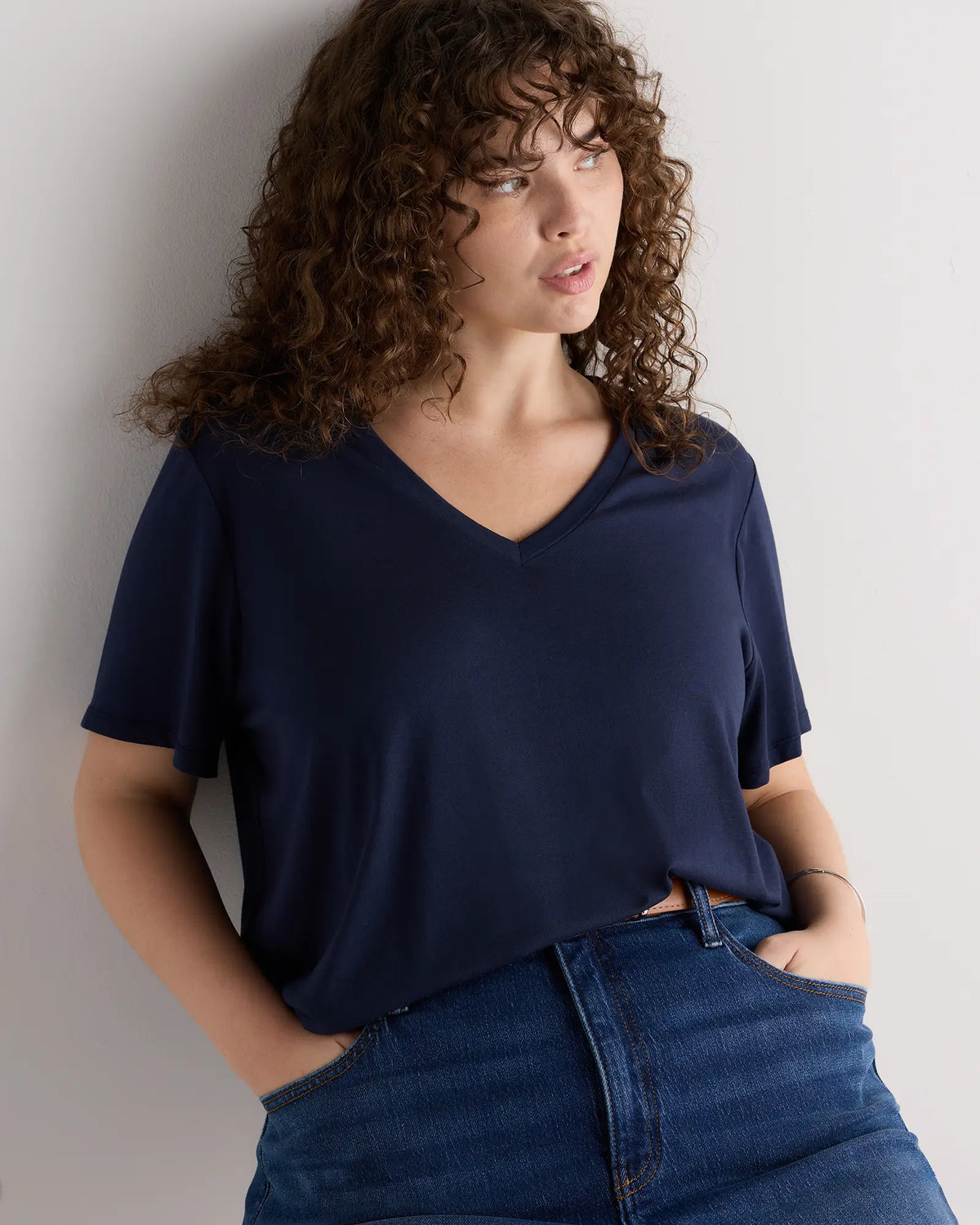 Cotton Modal V-Neck Tee - US 9861