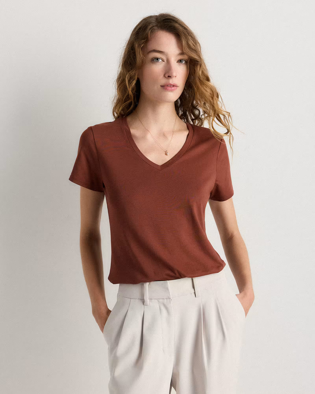 Cotton Modal V-Neck Tee - US 0502