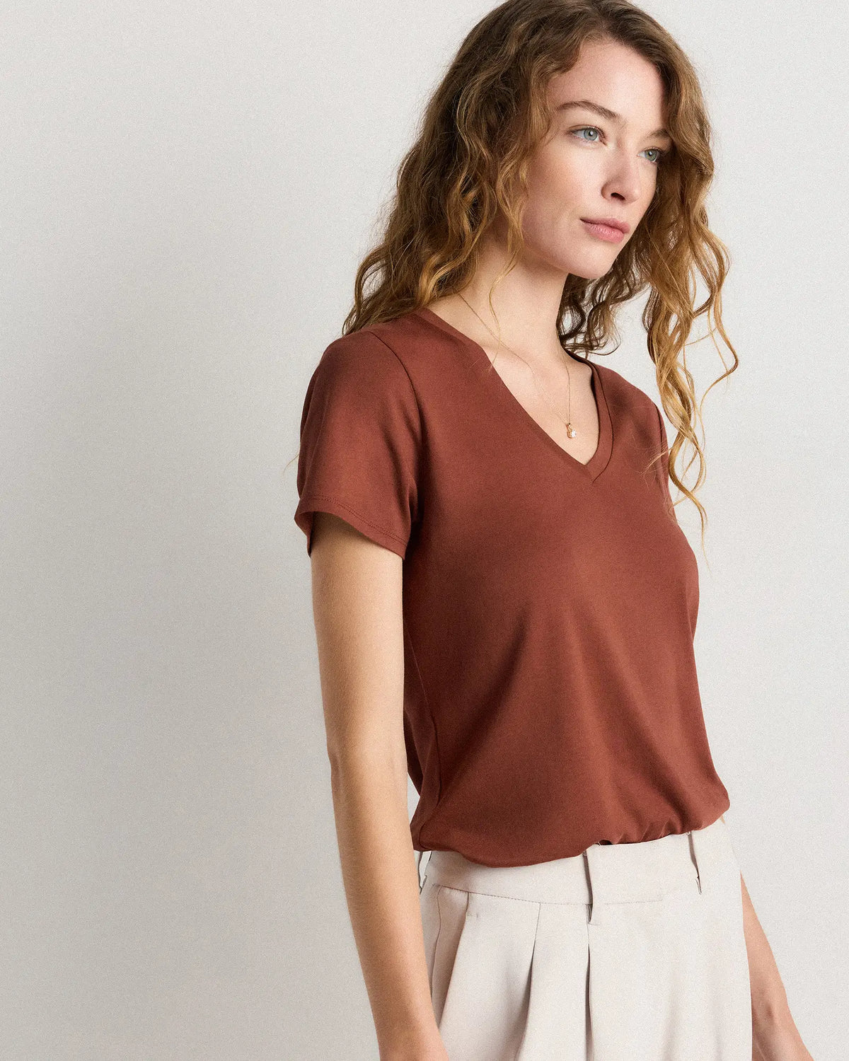 Cotton Modal V-Neck Tee - US 0502