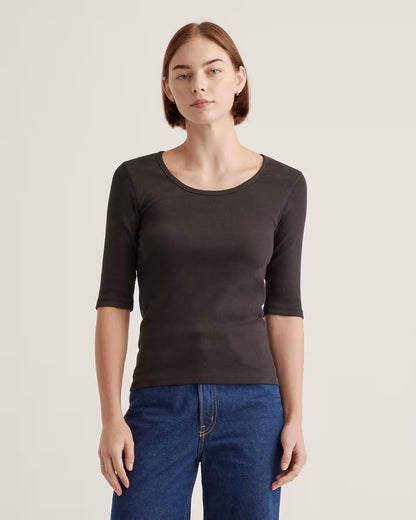 Organic Cotton Micro-Rib Elbow Sleeve Tee - US 9272