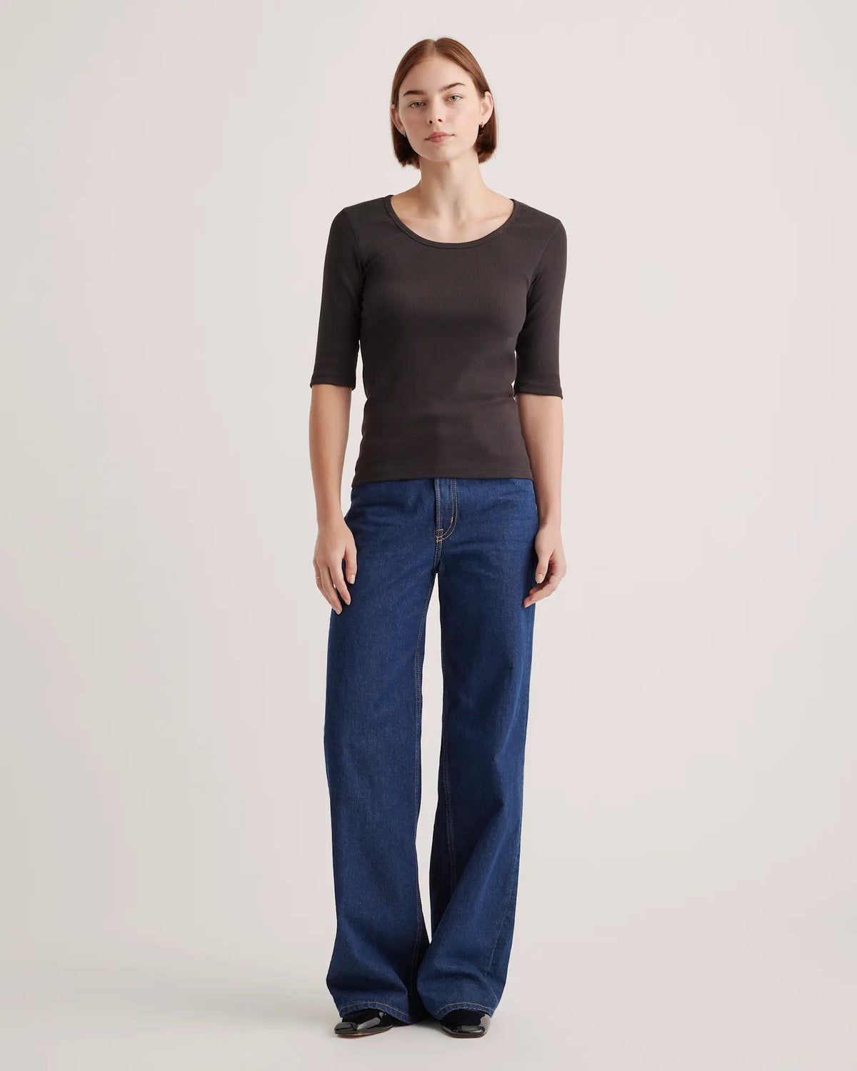 Organic Cotton Micro-Rib Elbow Sleeve Tee - US 9272