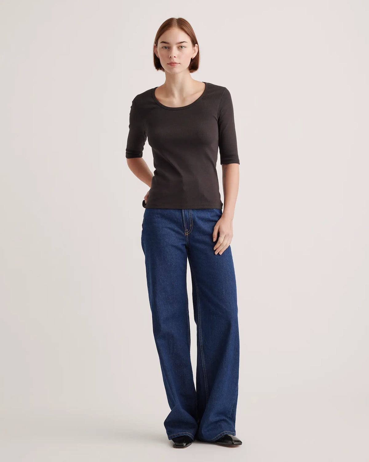 Organic Cotton Micro-Rib Elbow Sleeve Tee - US 9272