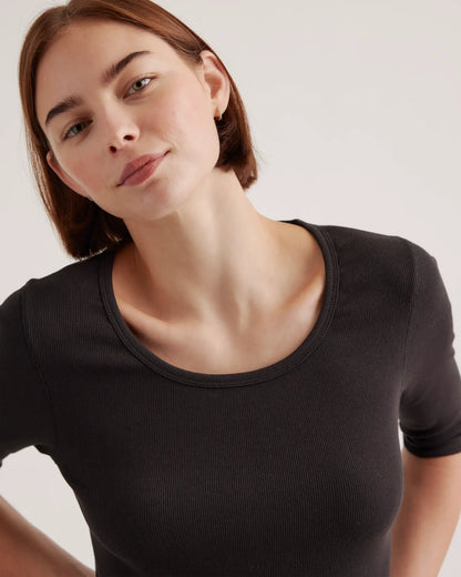 Organic Cotton Micro-Rib Elbow Sleeve Tee - US 9272