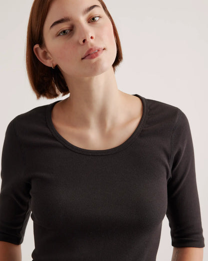 Organic Cotton Micro-Rib Elbow Sleeve Tee - US 9272