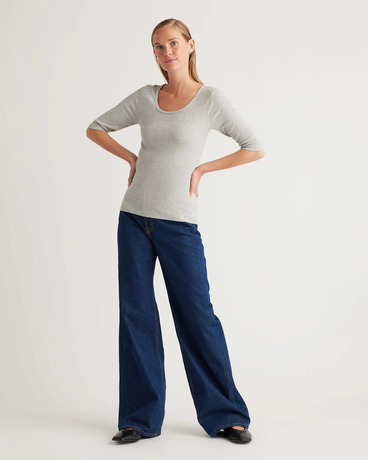 Organic Cotton Micro-Rib Elbow Sleeve Tee - US 2562