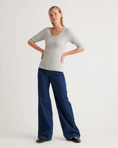Organic Cotton Micro-Rib Elbow Sleeve Tee - US 2562