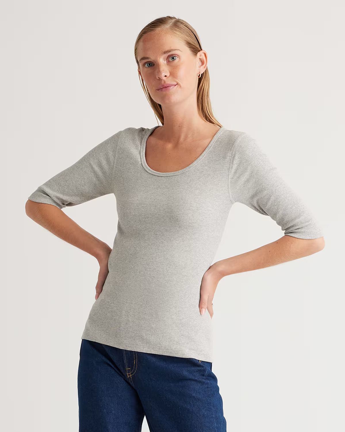 Organic Cotton Micro-Rib Elbow Sleeve Tee - US 2562