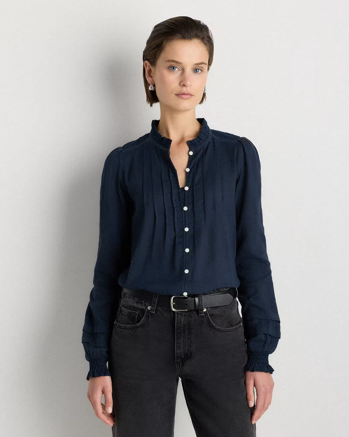 Organic Textured Cotton Peasant Blouse - US 9747