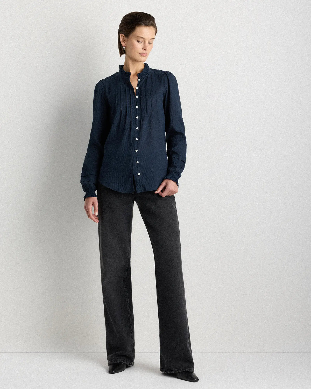 Organic Textured Cotton Peasant Blouse - US 9747
