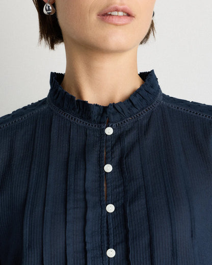 Organic Textured Cotton Peasant Blouse - US 9747