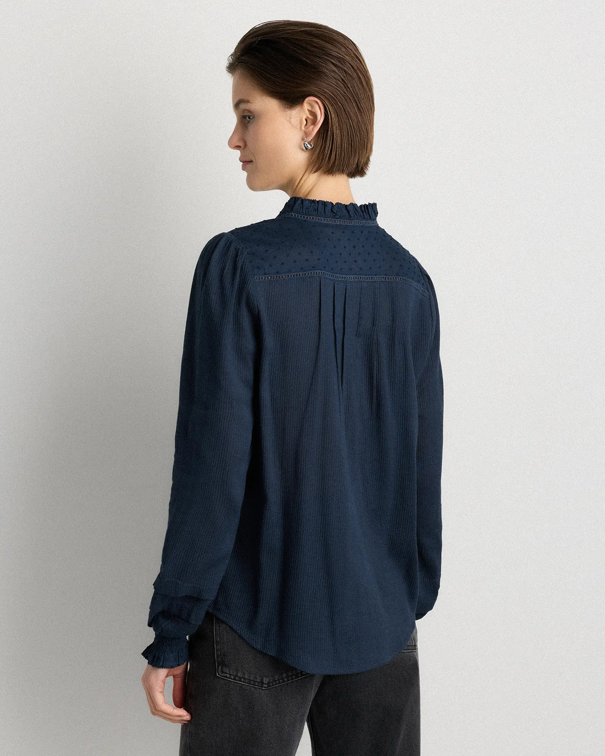 Organic Textured Cotton Peasant Blouse - US 9747