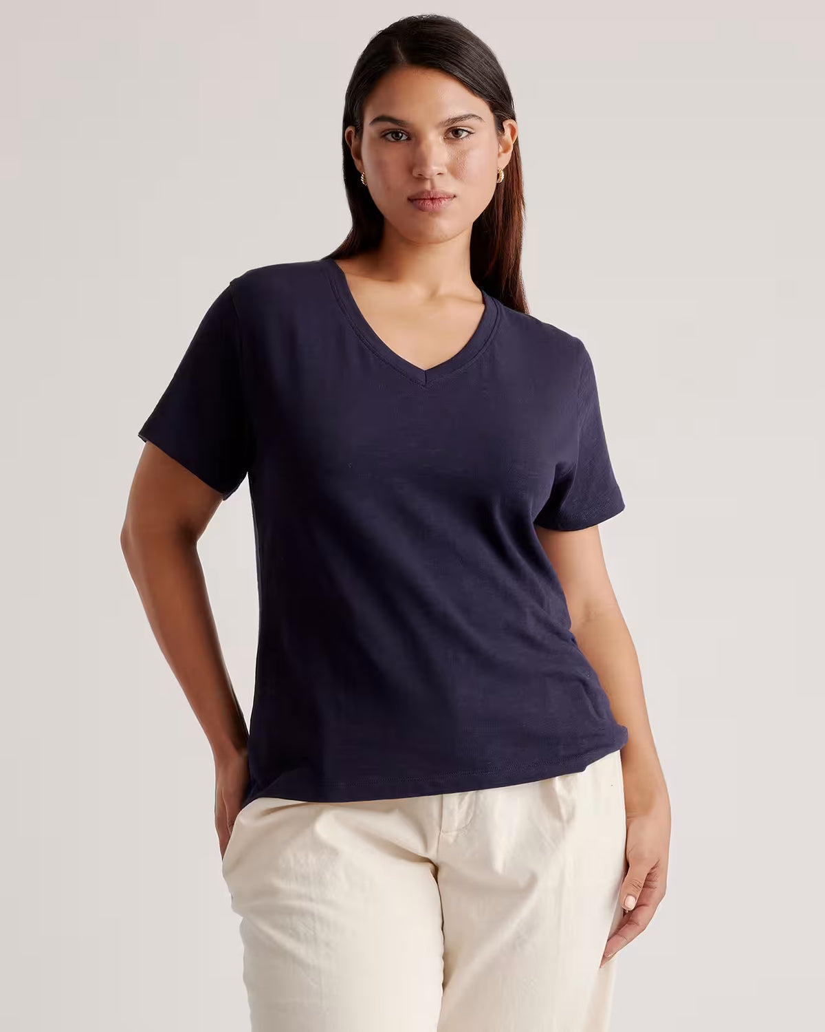 100% Organic Cotton Slub V-Neck Tee - US 9110